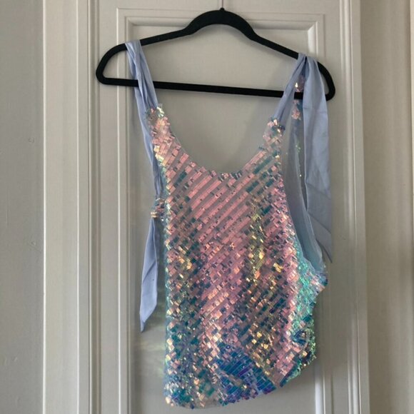 NWOT Intimately Free People Disco Fever Cami Blue Sequence Sz S - Picture 1 of 3